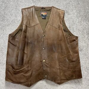 Cripple Creek Genuine Leather Vest Brown XXL Mens Cowboy Western Snap Button